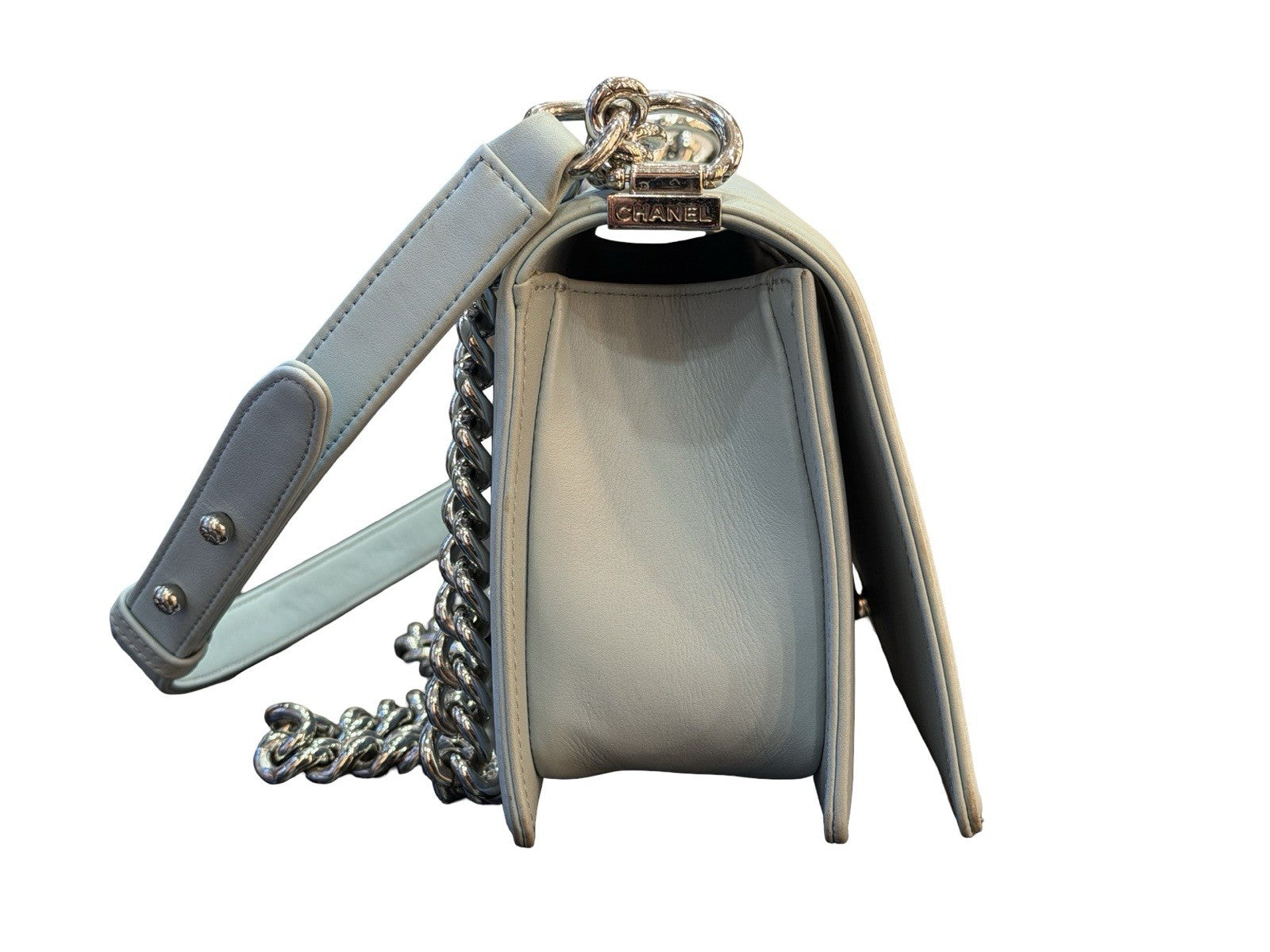 Chanel Boy Flap Bag Chevron Calfskin Old Medium Pastel Aqua