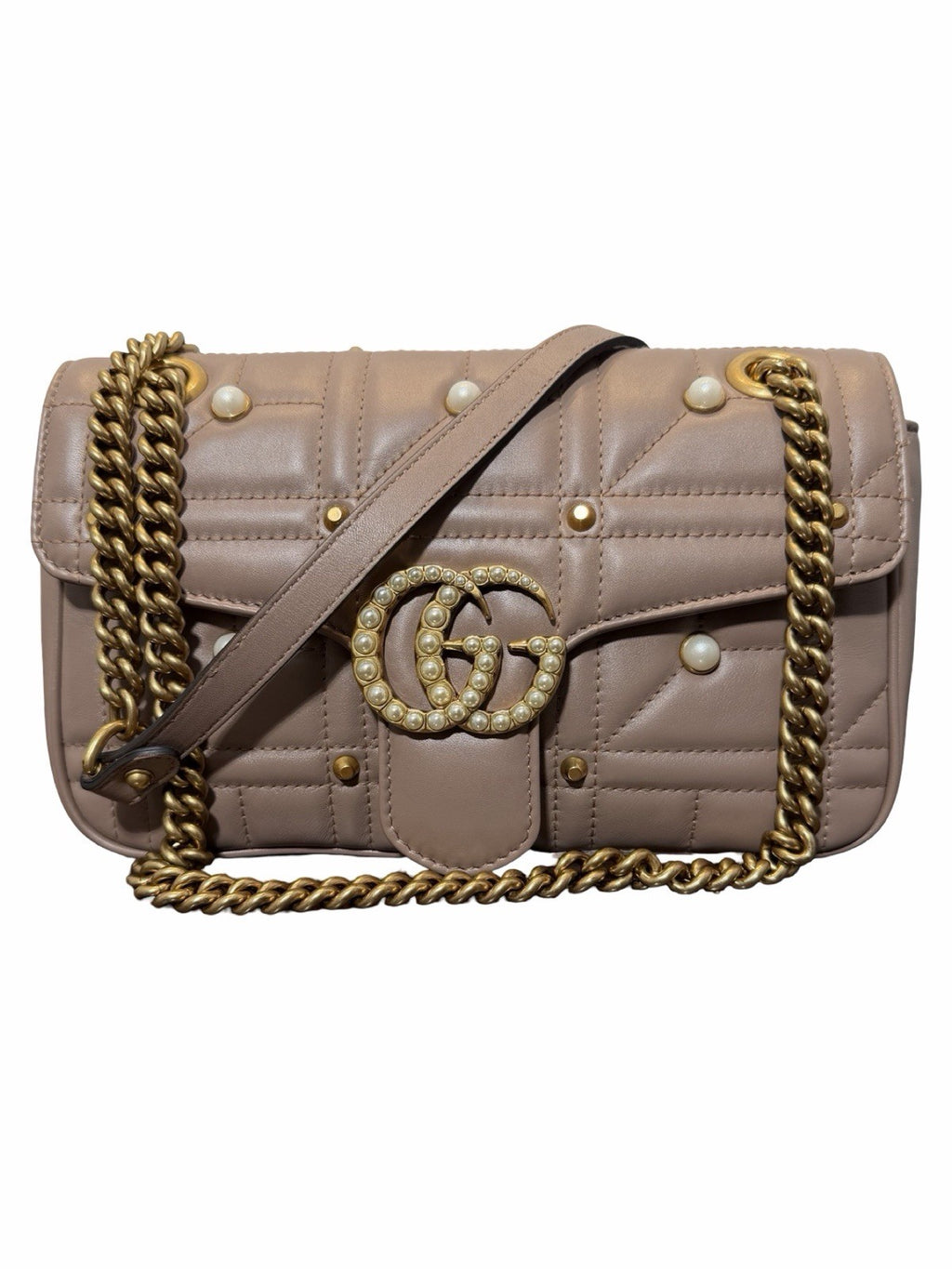 Gucci Faux Pearl Marmont Small With Gold Hardware Shoulder Bag
