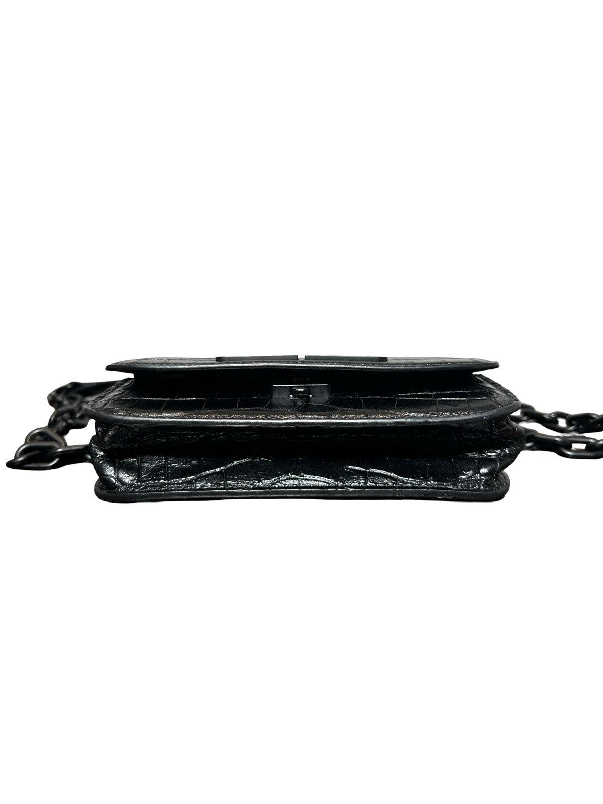 Balenciaga Extra Supple Calfskin Monochrome Crocodile Embossed Gossip Chain Bag