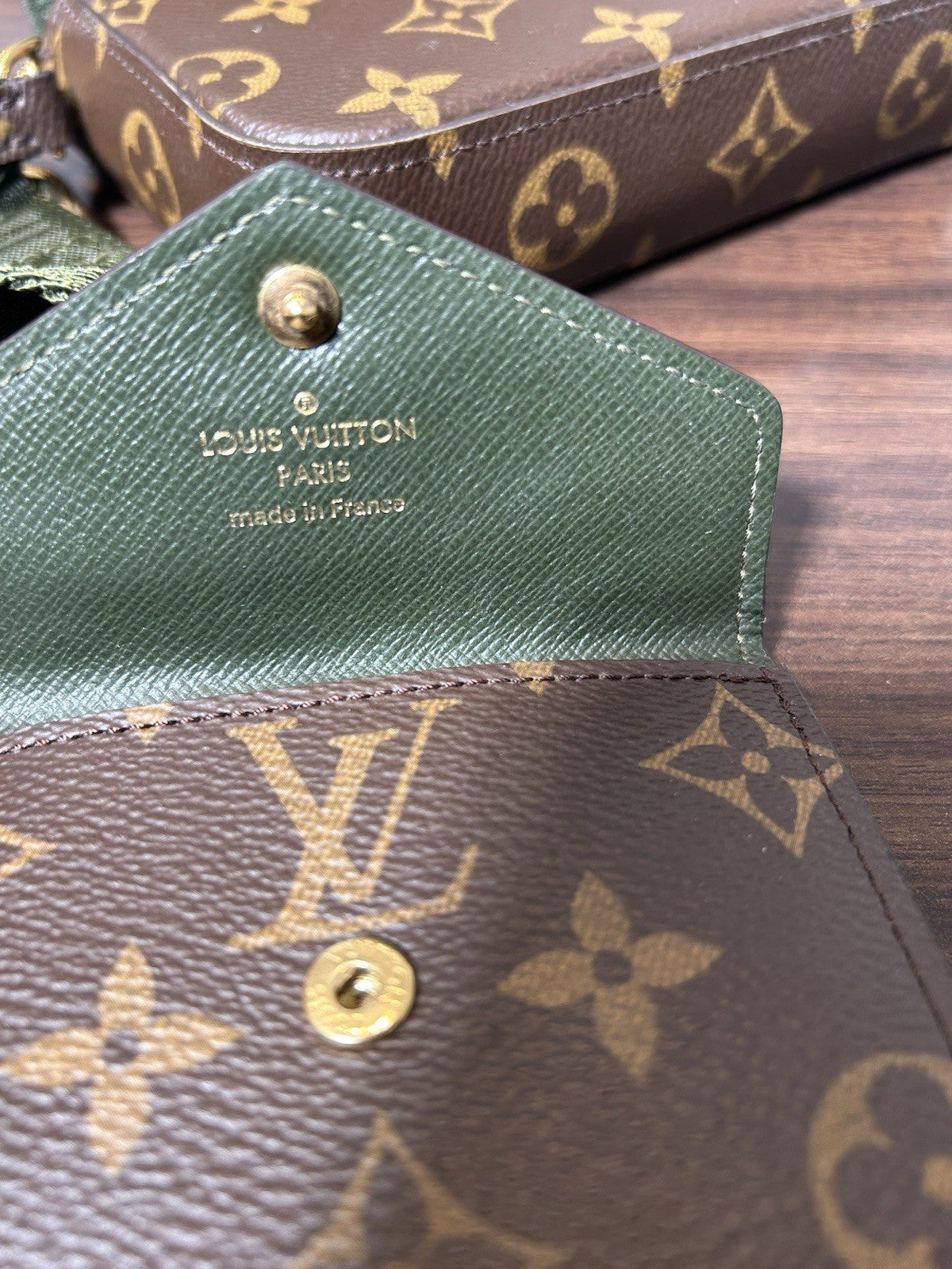Louis Vuitton Felicie Green Interior Shoulder Bag Brown Canvas