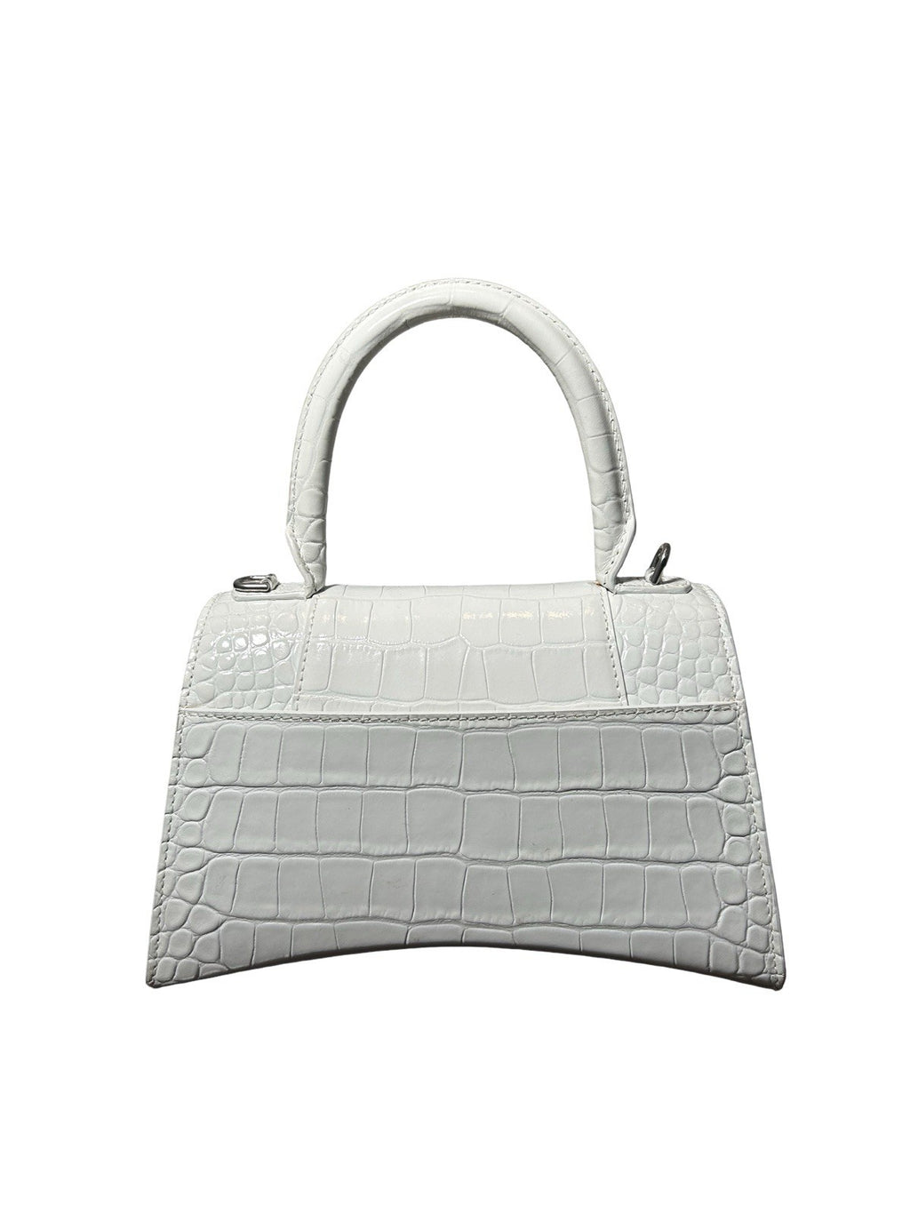 Hourglass Top Handle Bag Crocodile Embossed Leather Small White