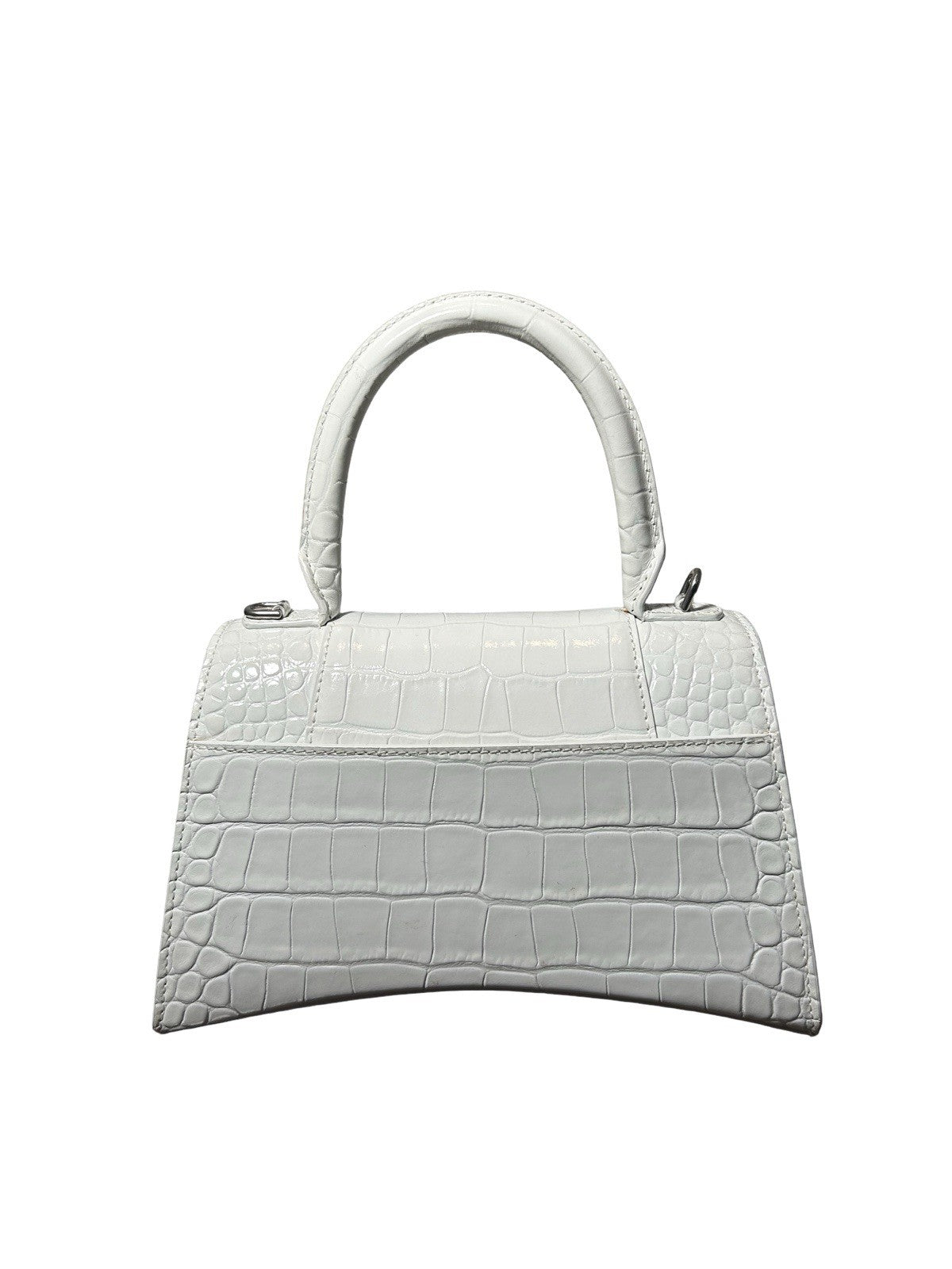 Hourglass Top Handle Bag Crocodile Embossed Leather Small White