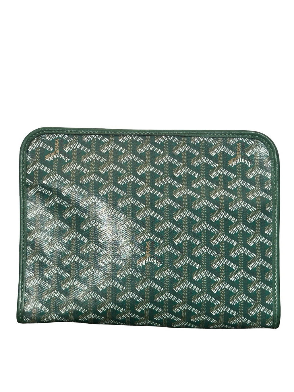 Goyard Jouvence Toiletry Pouch Green Coated Canvas MM Clutch Bag AUTHENTIC