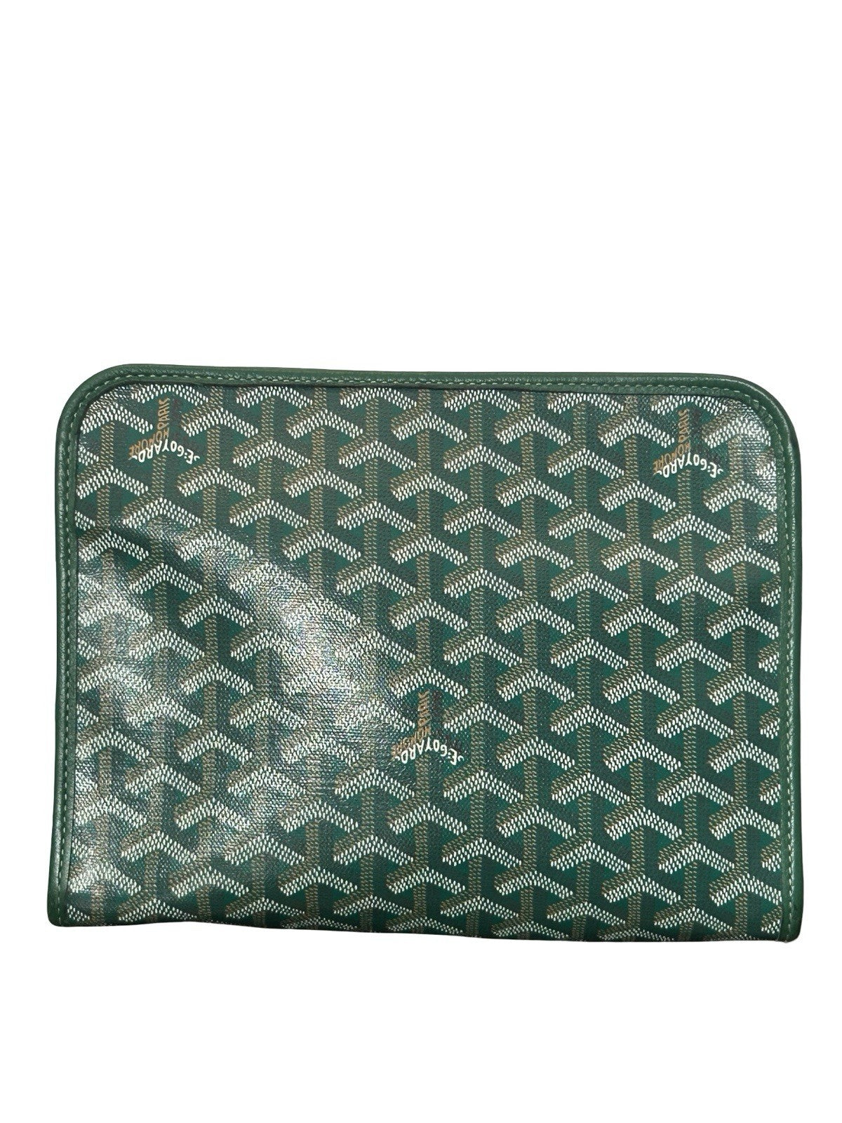 Goyard Jouvence Toiletry Pouch Green Coated Canvas MM Clutch Bag AUTHENTIC