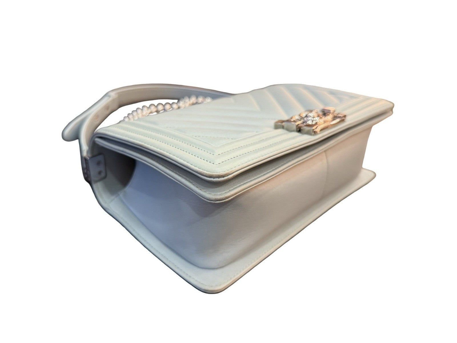 Chanel Boy Flap Bag Chevron Calfskin Old Medium Pastel Aqua