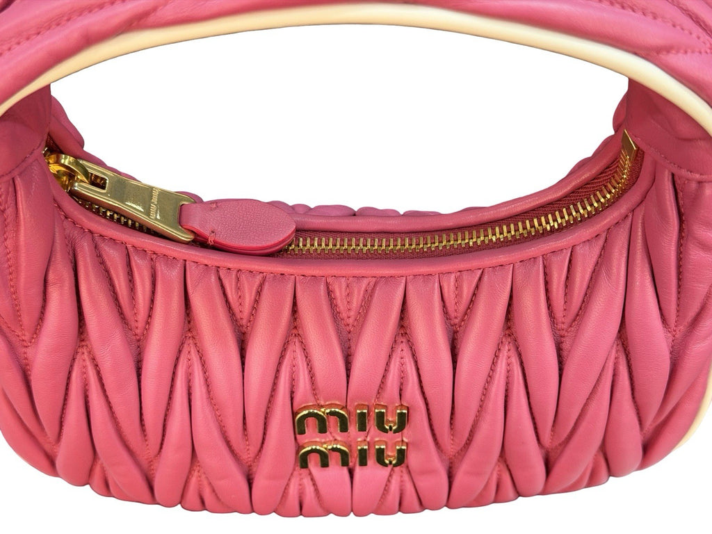 Miu Miu Wander Matelassé Nappa Leather Hobo Bag Small Pink