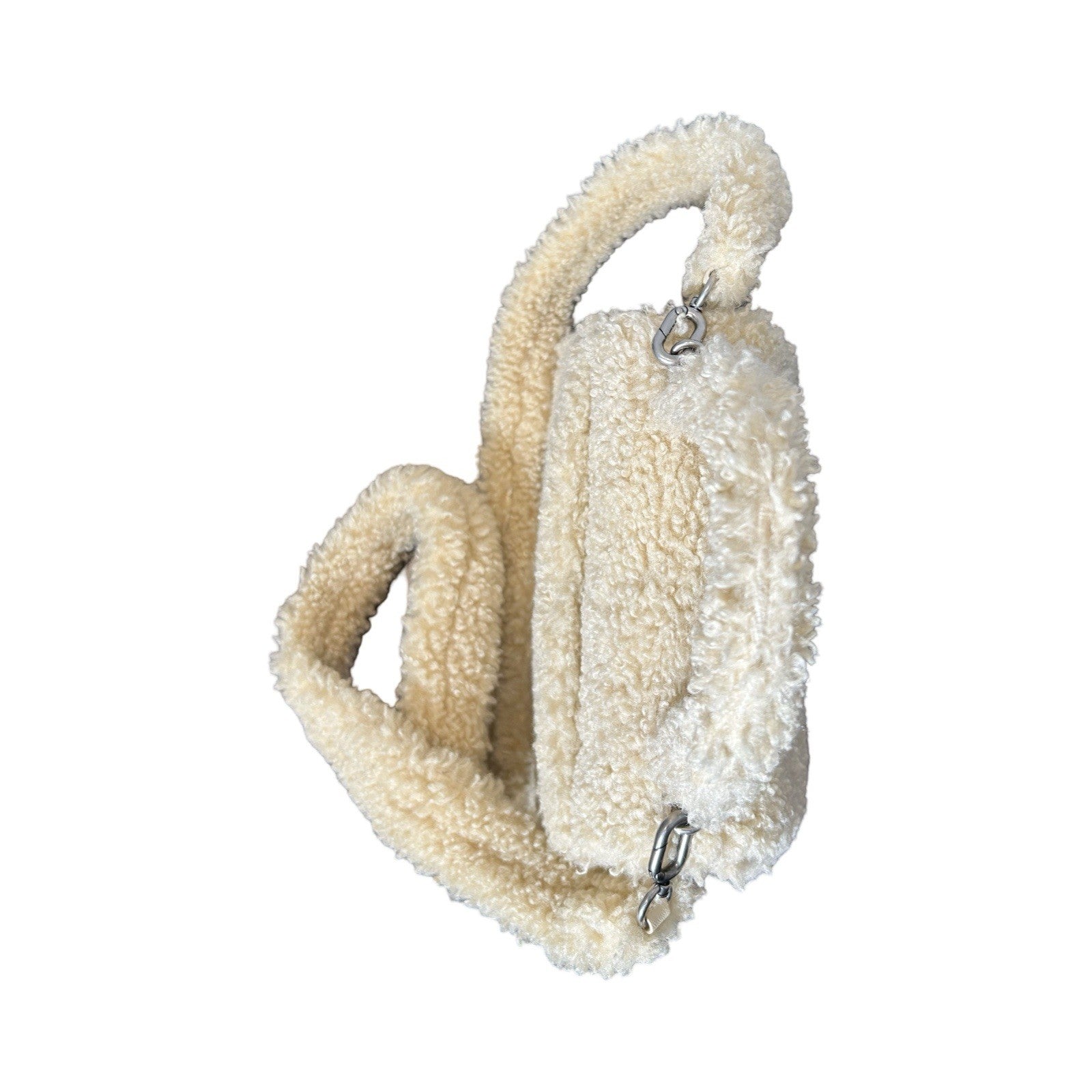 Balenciaga Curly Faux Shearling Small Hourglass Top Handle Bag Beige