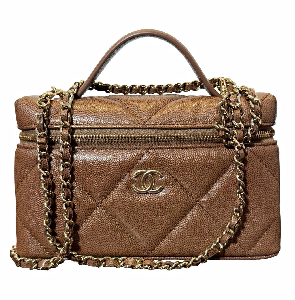 Chanel Quilted Top Handle Slim Vanity Case w/ Chain 