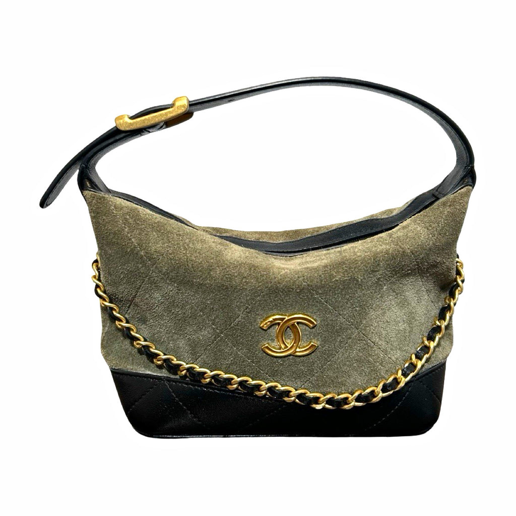 Chanel Quilted Coco Base Hobo Clutch Khaki Clutch Bag