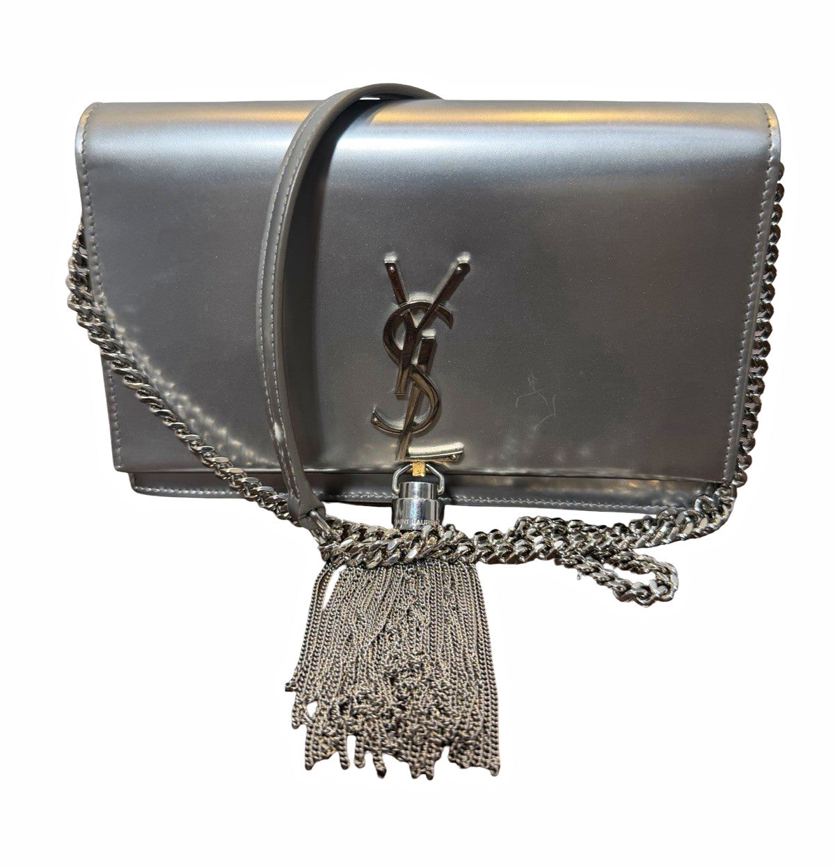 Saint Laurent YSL Metallic Kate Silver Hardware Tassel Chain Shoulder Bag 
