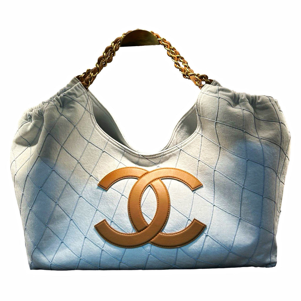 Chanel Denim Quilted Coco Beach Bag 