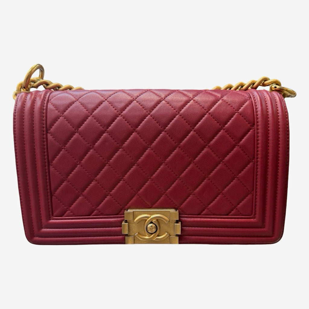 Chanel CC Medium Boy Bag  Red Leather Shoulder Bag Gold Hardware