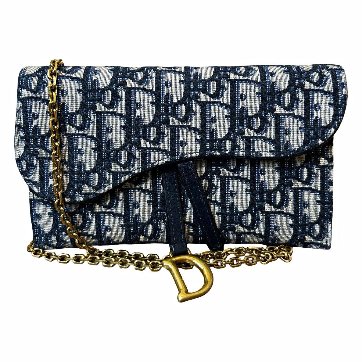 Christian Dior Oblique Jacquard Saddle Wallet on Chain