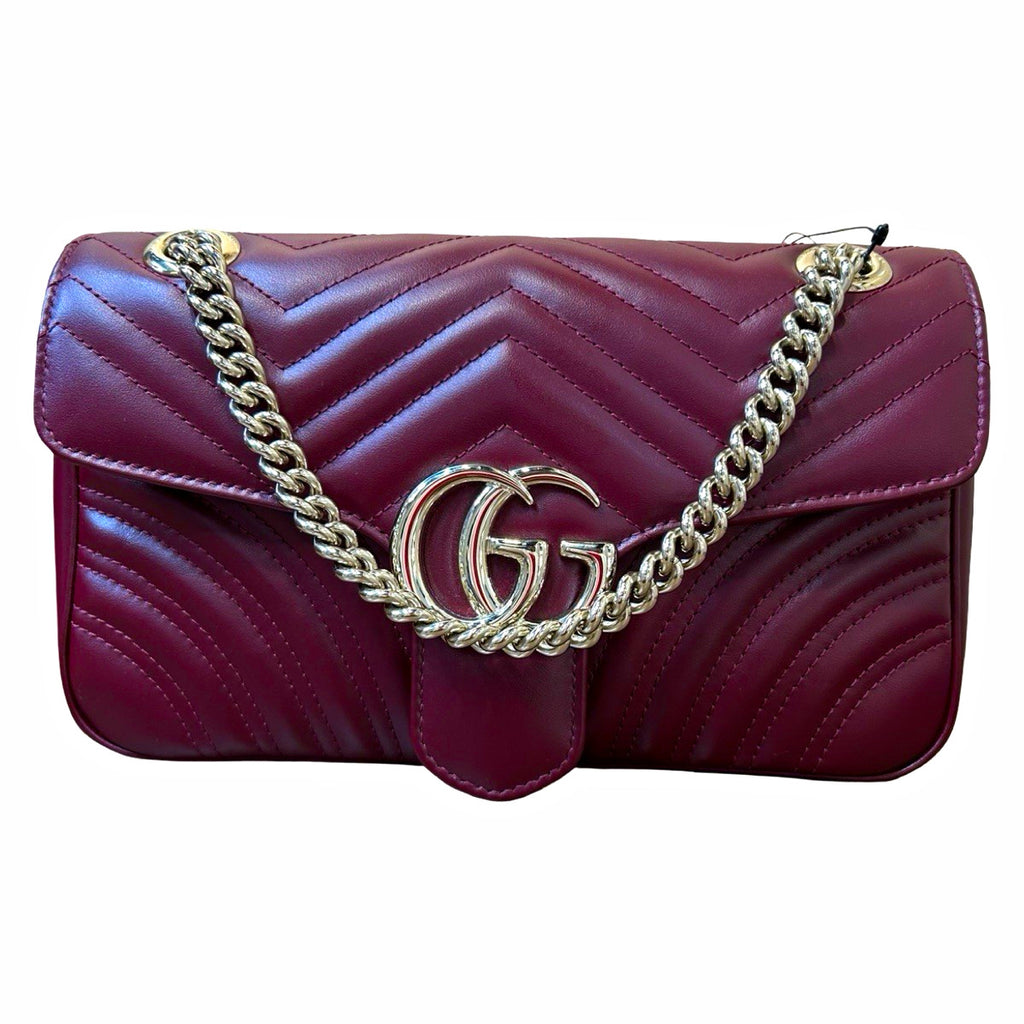GUCCI GG Marmont Burgandy Matelasse Leather Shoulder Bag