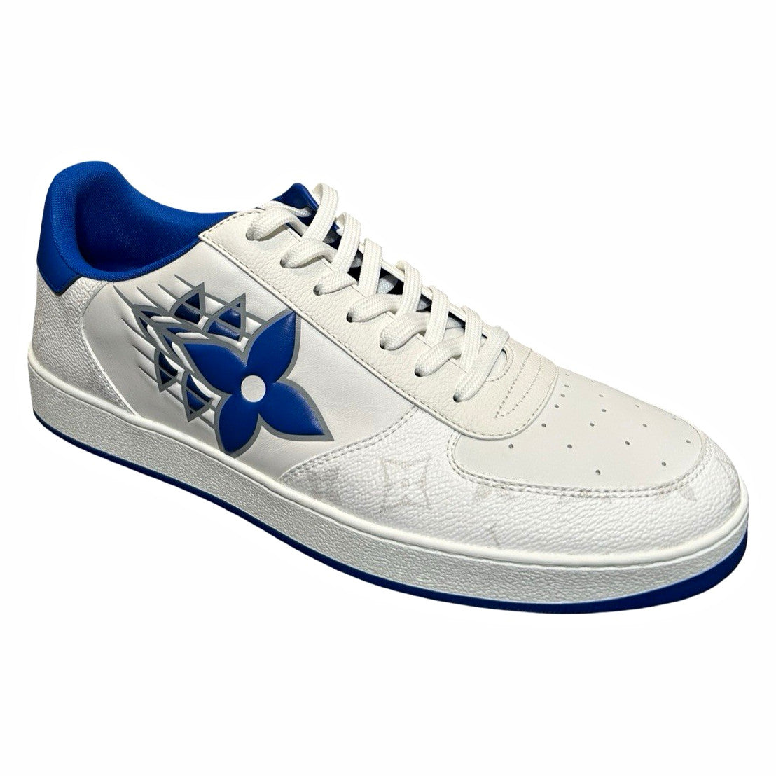 Louis Vuitton Rivoli Sneakers White/Blue Monogram Leather LV Size 9/ US Size 10